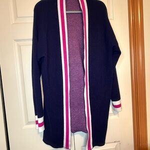 Crown & Ivy Navy Collegiate-Style Cardigan with Pink and White Trim - M
